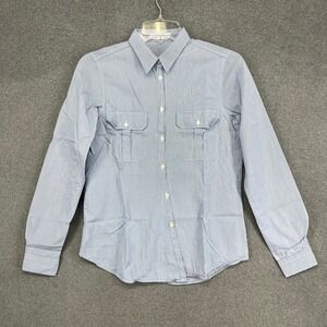 Aglini‎ Striped Button Down Shirt Women L Blue White Long Sleeve Cotton Blouse